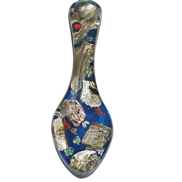 Mid Century Sea Shell Lucite Spoon Wall Art 8.5" vtg Boho 70s kitchen decor flaw - Picture 2 of 11